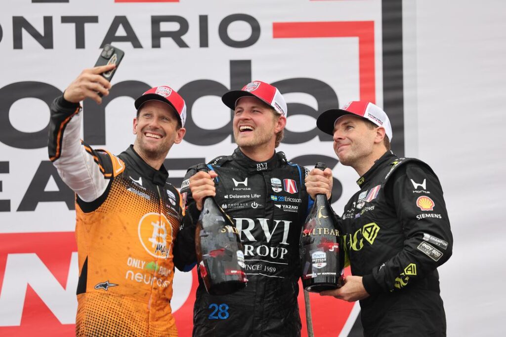 Romain Grosjean, Marcus Ericsson and Will Power - Ontario Honda Dealers Indy at Markham - By: Chris Owens
