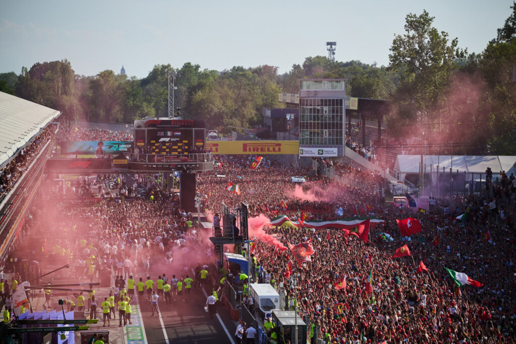 Fans invade the circuit for the podium ceremony during the F1 Grand Prix of Italy at Autodromo Nazionale Monza