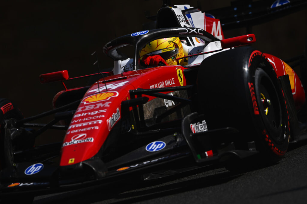 Lewis Hamilton of Great Britain driving the (44) Scuderia Ferrari SF-26 on track during final practice ahead of the F1 Grand Prix of Azerbaijan at Baku City Circuit