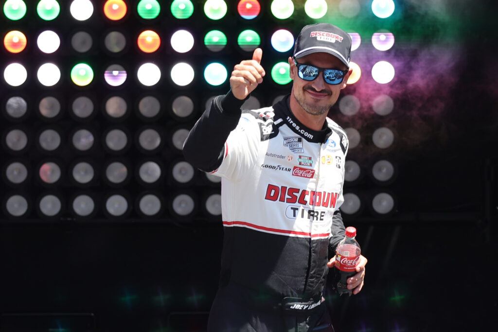 Joey Logano, driver of the #22 Discount Tire Ford, is introduced prior to the NASCAR Cup Series Würth 400 presented by LIQUI MOLY at Texas Motor Speedway on May 03, 2026 in Fort Worth, Texas. (Photo by Logan Riely/Getty Images)