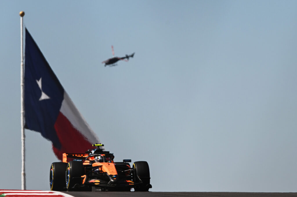 Lando Norris of Great Britain driving the (1) McLaren MCL40 Mercedes on track during practice ahead of the F1 Grand Prix of United States at Circuit of The Americas